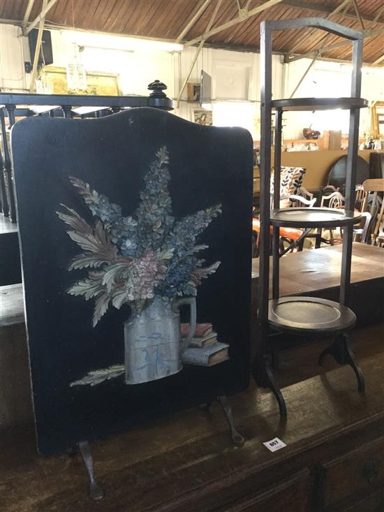 1930s firescreen & folding wooden cake stand(-)
